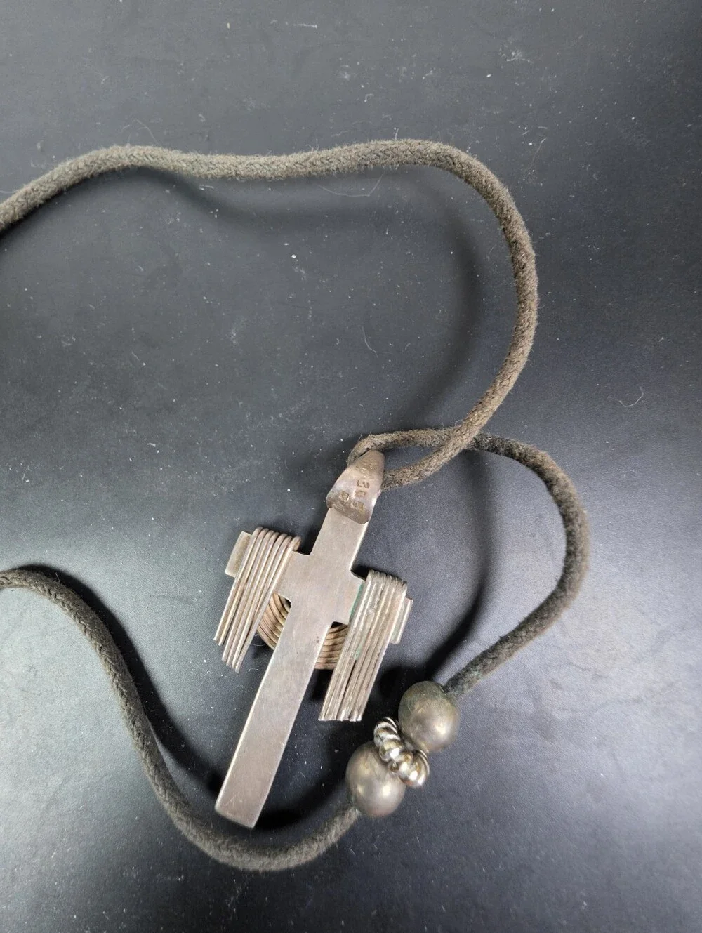 Vintage Sterling Silver Jesus Crucifix On Leather Cord